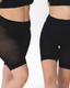 Black sheer high-waisted shapewear shorts with solid waistband and leg openings for cool confident summer wear