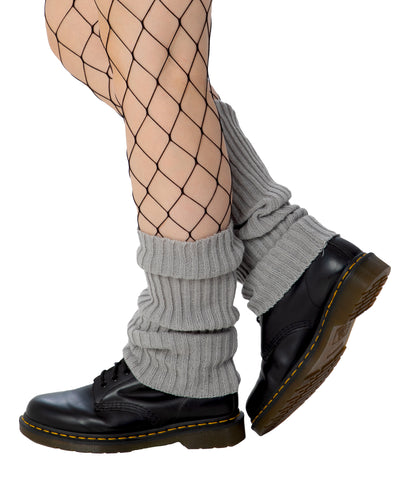 ribbed legwarmers, black and grey knit leg warmers for layering over tights or jeans, soft stretchy ribbed texture, comfortable all-day wear