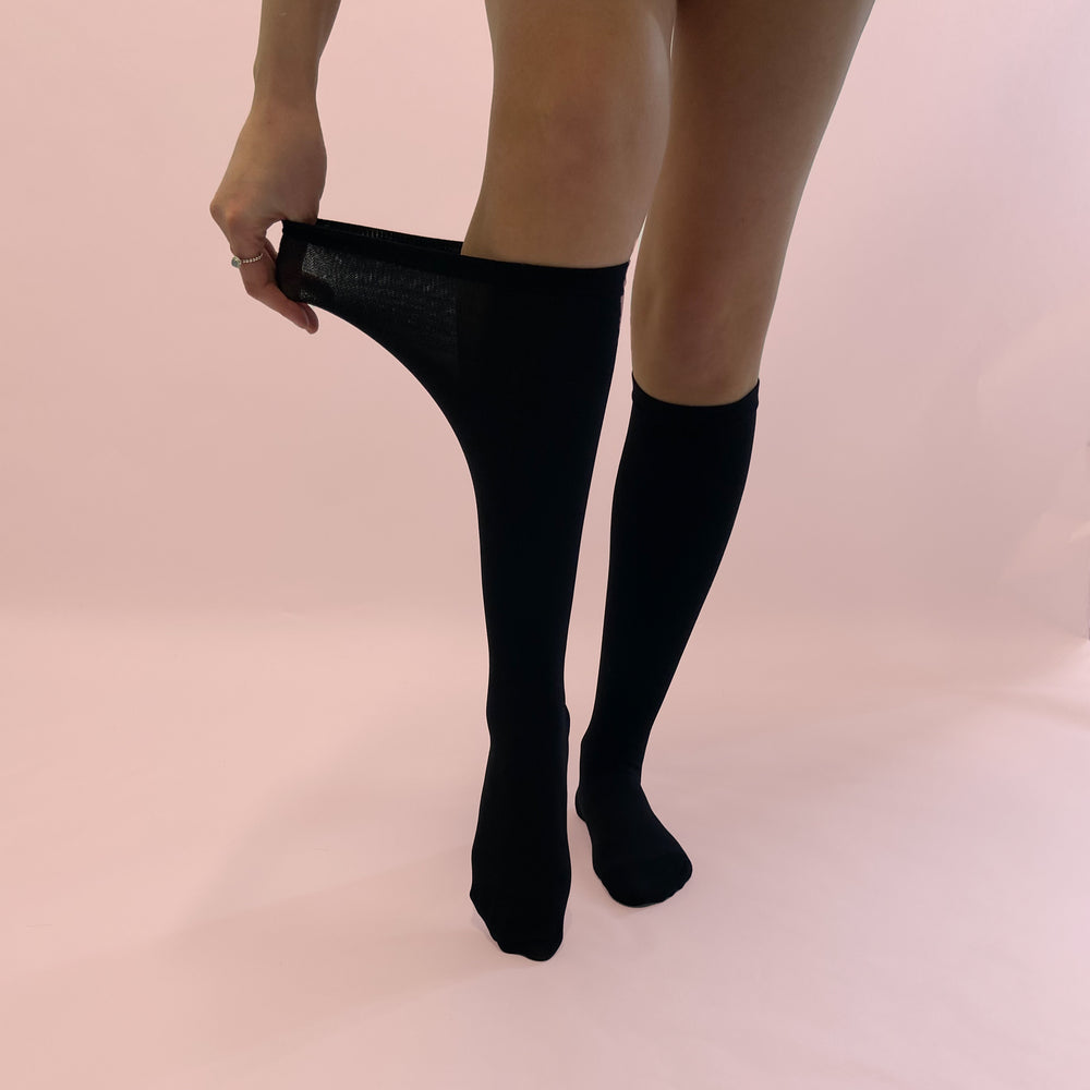 
                  
                    Super stretch wide knee high socks black
                  
                