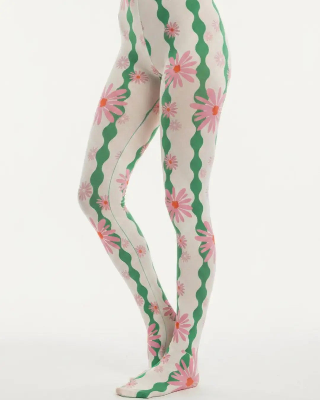 Wavy Daisy Printed Tights – Unique Hand-Designed Printed Tights
