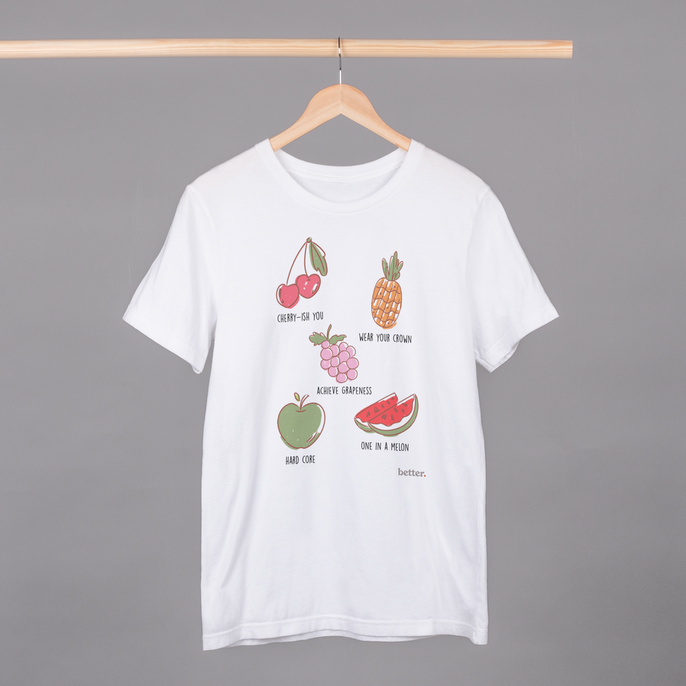 
                  
                    White T-Shirt with Fruit Prints
                  
                