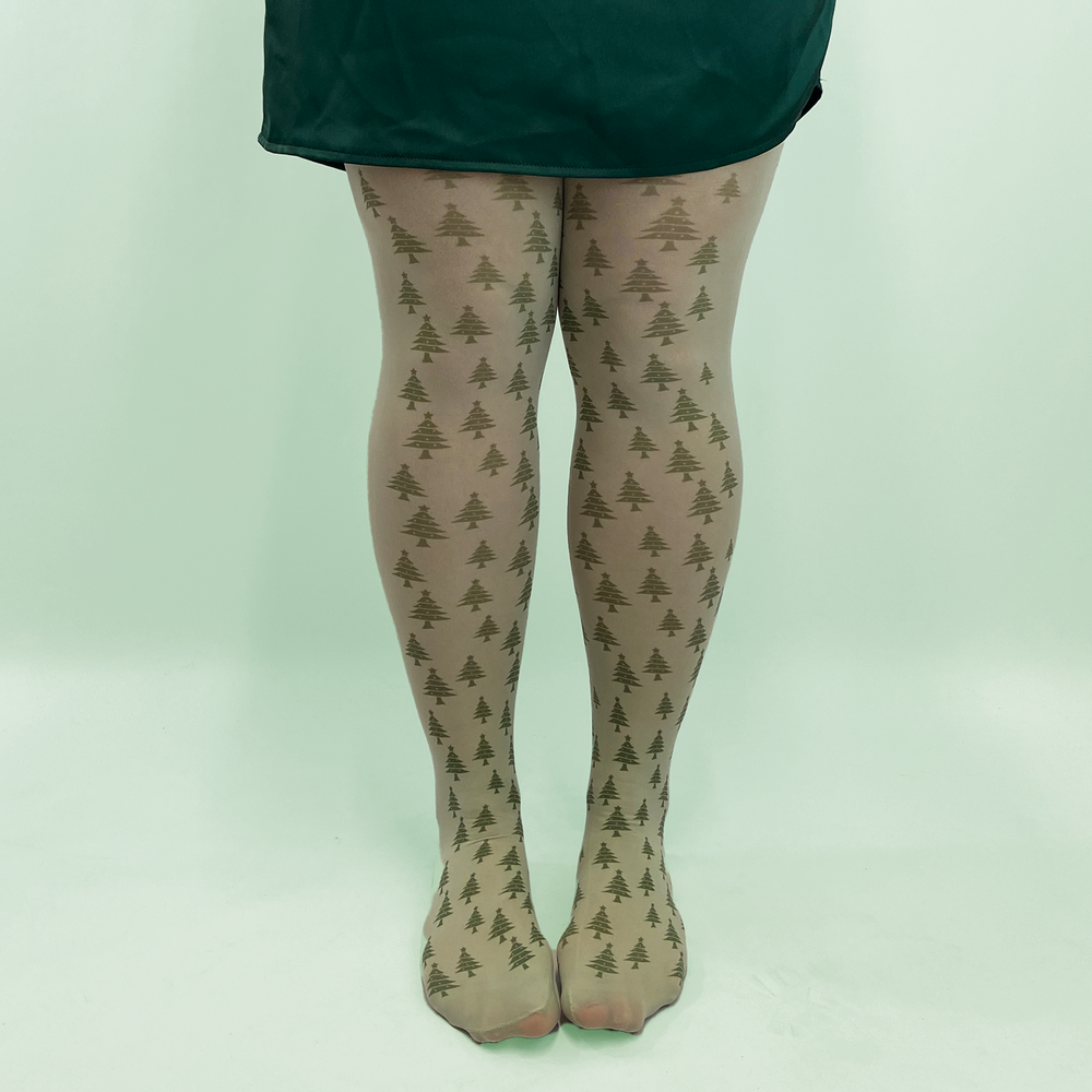 
                  
                    Green Christmas tree printed tights 
                  
                