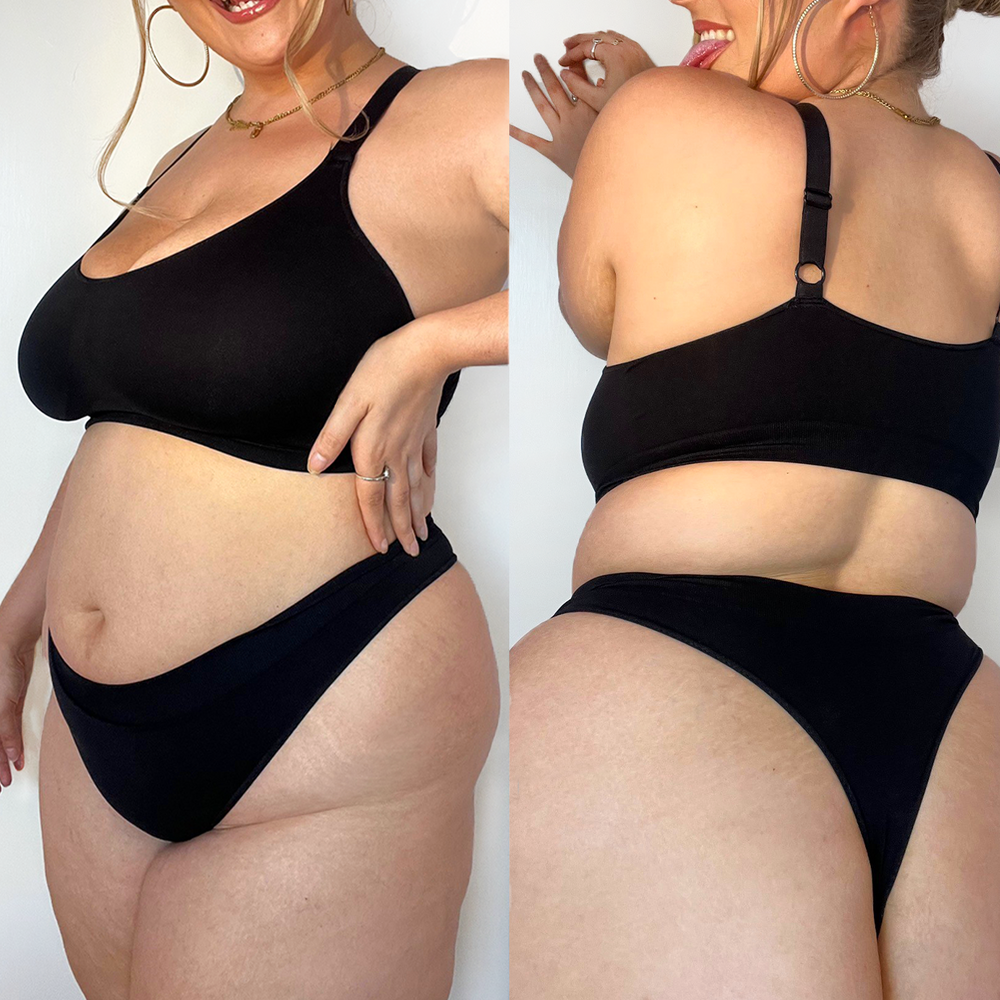 
                  
                    Seamless Adjustable Bra and Thong in Black 
                  
                